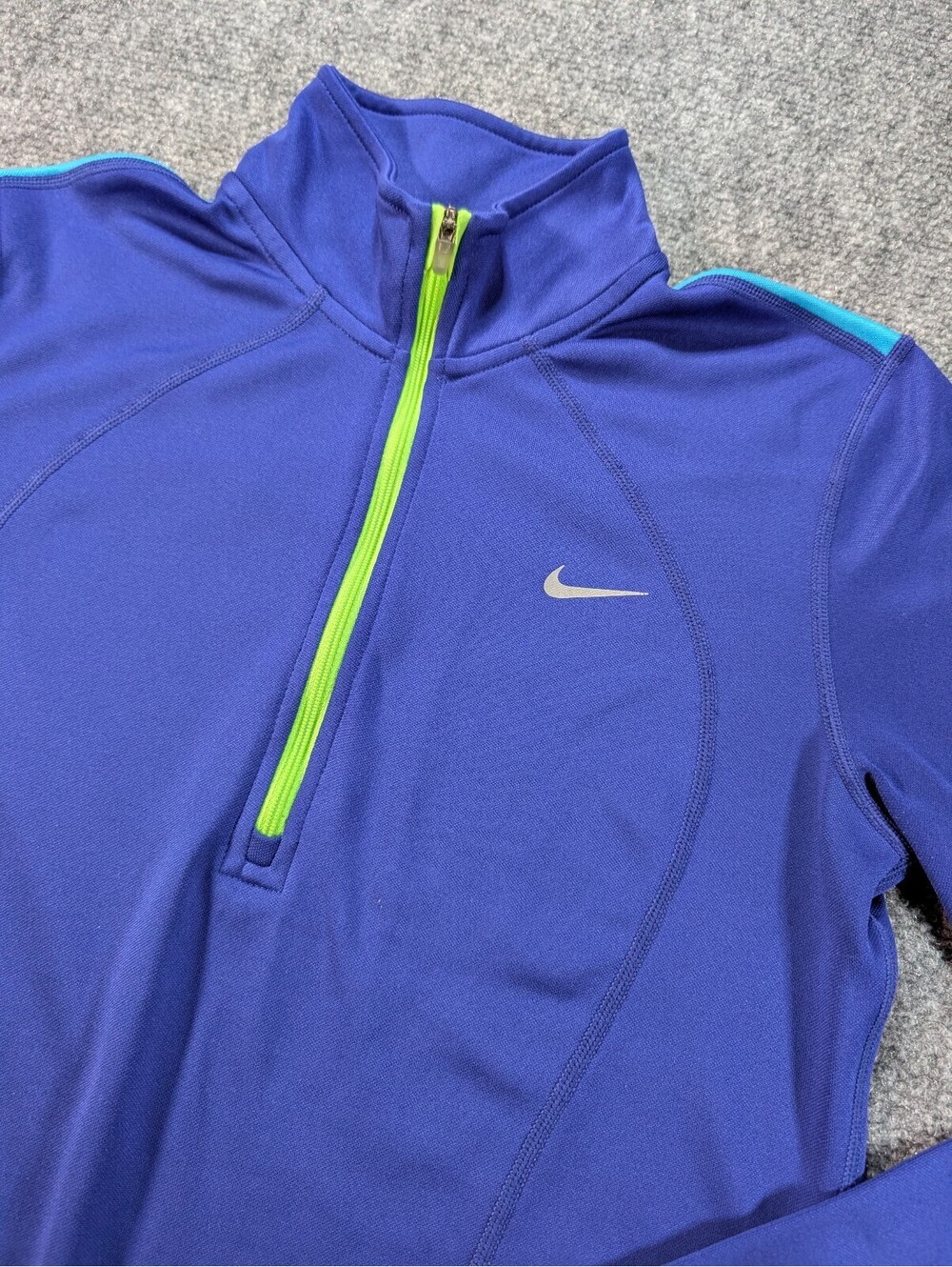 Nike Dri-FIT Women's Small Blue Running Long Sleeve Top with Lime Green Half-Zip